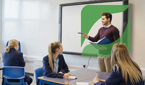 Presenter talking to students