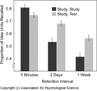 Results from Roediger and Karpicke's study of the testing effect
